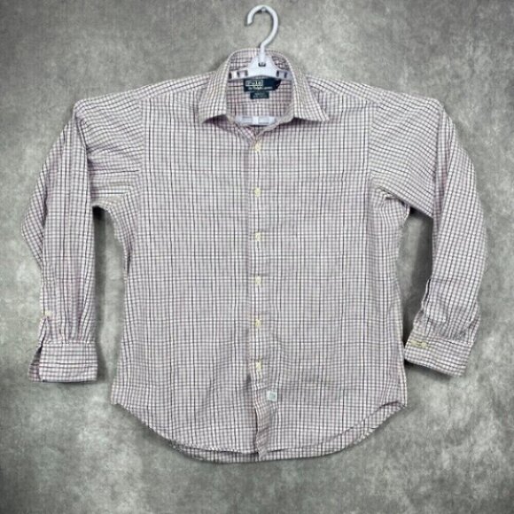 Polo Ralph Lauren Shirt Mens 15.5 34/35 Plaid Cotton Andrew Button-Up Collar - Picture 1 of 10